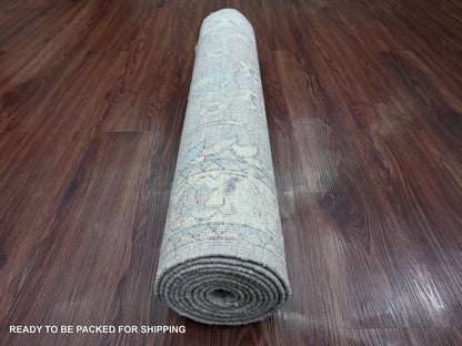 Grey 2'8" x 9'11" Oushak And Peshawar Hand knotted Wool Rug - Sku: O020499