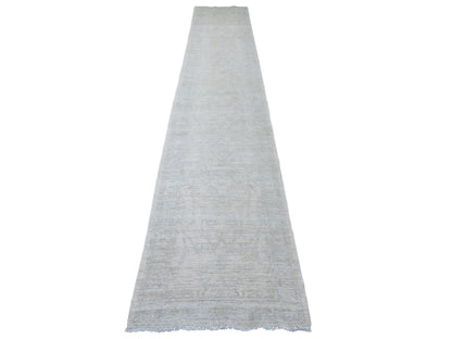 Peshawar Oushak hand-knotted wool runner in Ivory & Light Gray, 2'8" x 14'11" — SKU O020501