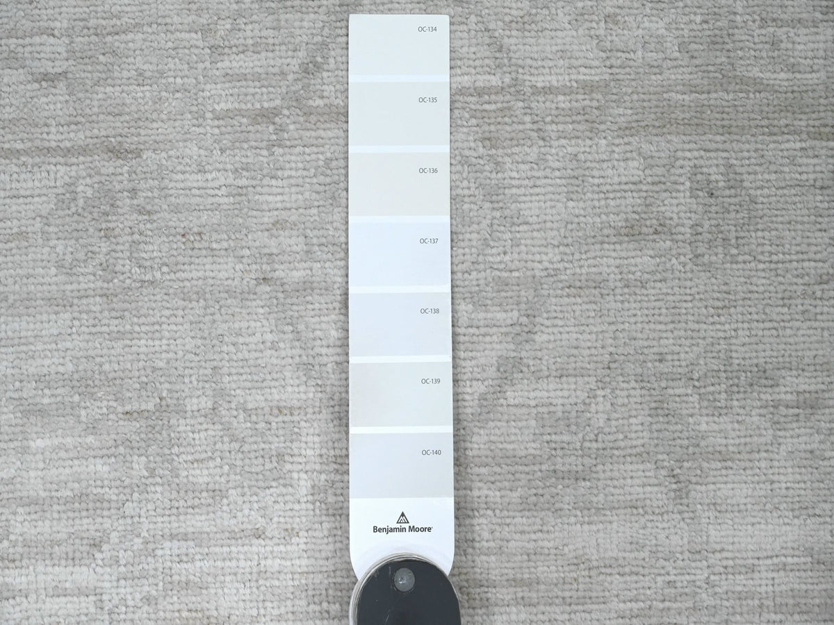 Peshawar Oushak hand-knotted wool runner in Ivory & Light Gray, 2'8" x 14'11" — SKU O020501 (view 3)