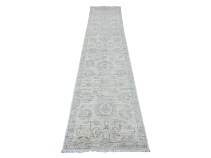 Peshawar Oushak hand-knotted wool runner in Ivory & Gray, 2'5" x 11'7" — SKU O020502