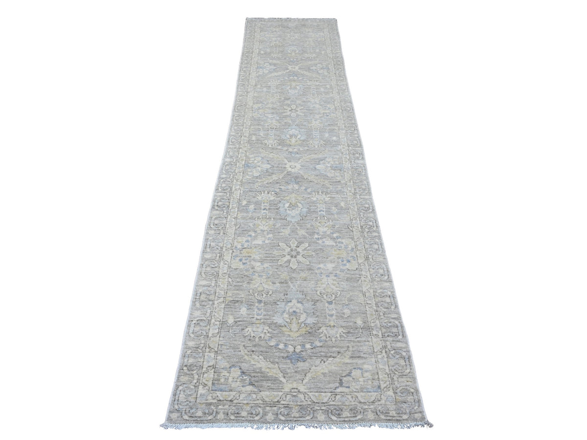 Peshawar Oushak hand-knotted wool runner in Gray, 2'8" x 11'9" — SKU O020504