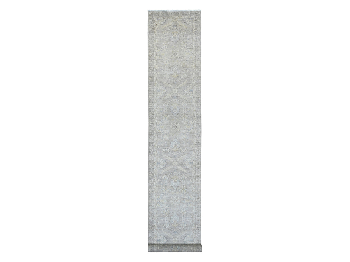 Peshawar Oushak hand-knotted wool runner in Gray, 2'8" x 16'1" — SKU O020507