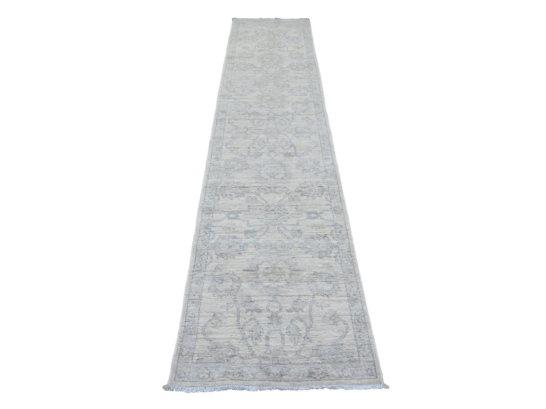 Ivory 2'5" x 11'1" Oushak / Peshawar Hand knotted Wool Rug - Sku: O020509