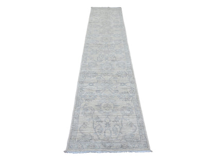 Peshawar Oushak hand-knotted wool runner in Ivory & Gray, 2'5" x 11'1" — SKU O020509