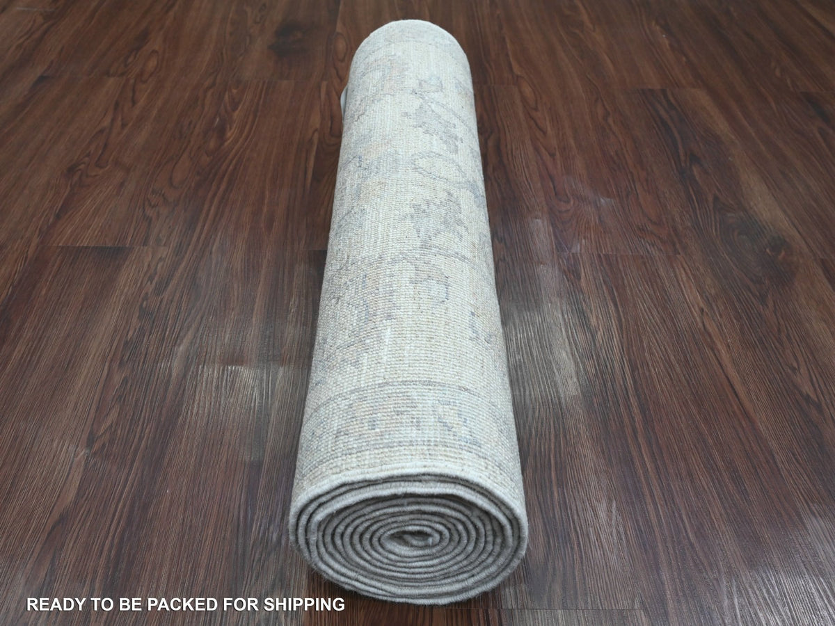 Peshawar Oushak hand-knotted wool runner in Ivory & Gray, 2'5" x 11'1" — SKU O020509 (view 4)