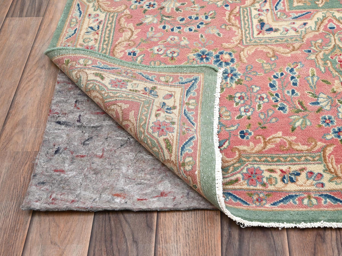 Kerman Vintage hand-knotted wool rug in Green & Pink, 9'7" x 20' — SKU O02050 (view 5)