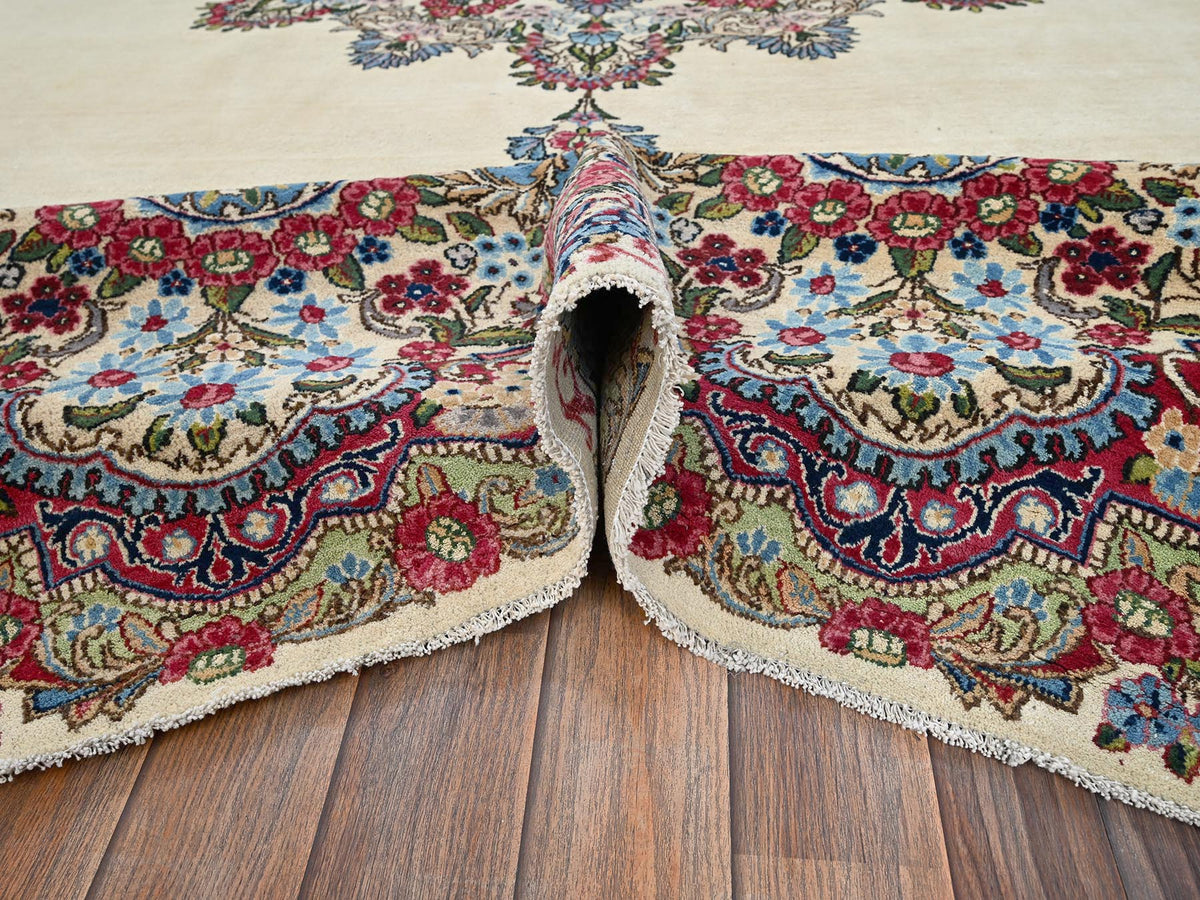 Kerman Vintage hand-knotted wool rug in Ivory, 11'8" x 13'7" — SKU O02051 (view 6)