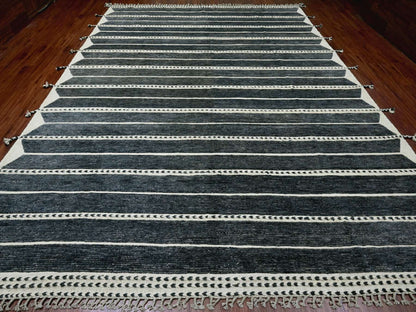 Black 10'4" x 14'2" Tribal & Geometric Hand knotted Wool Rug - Sku: O020523