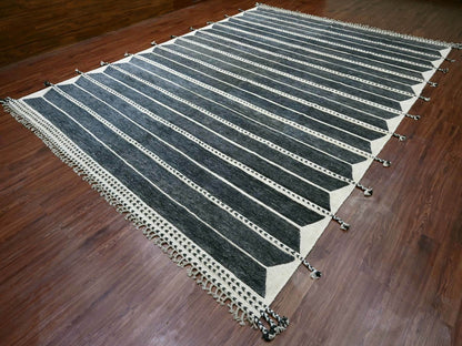 Black 10'4" x 14'2" Tribal & Geometric Hand knotted Wool Rug - Sku: O020523