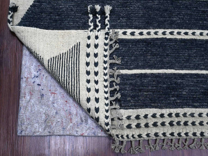 Black 10'4" x 14'2" Tribal & Geometric Hand knotted Wool Rug - Sku: O020523