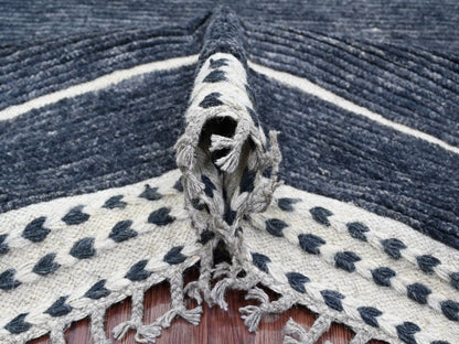 Black 10'4" x 14'2" Tribal & Geometric Hand knotted Wool Rug - Sku: O020523