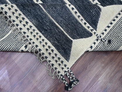 Black 10'4" x 14'2" Tribal & Geometric Hand knotted Wool Rug - Sku: O020523
