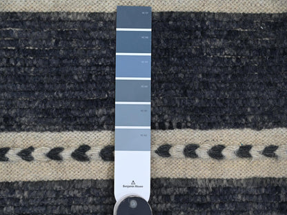 Black 10'4" x 14'2" Tribal & Geometric Hand knotted Wool Rug - Sku: O020523