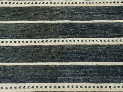 Black 10'4" x 14'2" Tribal & Geometric Hand knotted Wool Rug - Sku: O020523