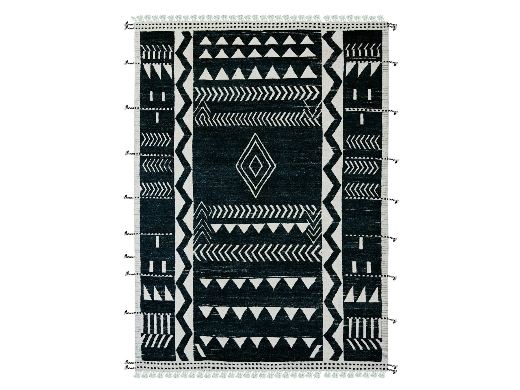 Tribal & Geometric hand-knotted wool rug in Black & Ivory, 9'4" x 12'10" — SKU O020524