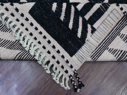 Black 9'4" x 12'10" Tribal & Geometric Hand knotted Wool Rug - Sku: O020524