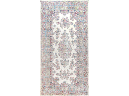 Kerman Vintage hand-knotted wool rug in Ivory & Light Blue, 9'10" x 19'7" — SKU O02052