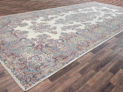 Kerman Vintage hand-knotted wool rug in Ivory & Light Blue, 9'10" x 19'7" — SKU O02052 (view 3)