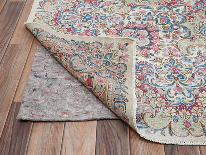 Kerman Vintage hand-knotted wool rug in Ivory & Light Blue, 9'10" x 19'7" — SKU O02052 (view 5)