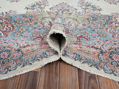 Kerman Vintage hand-knotted wool rug in Ivory & Light Blue, 9'10" x 19'7" — SKU O02052 (view 6)