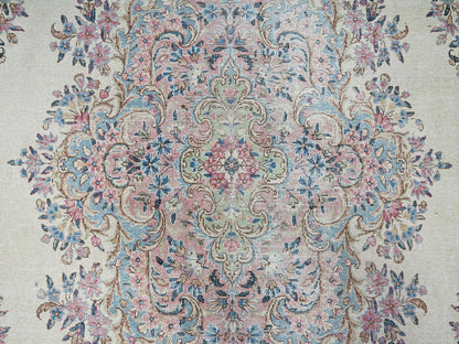 Kerman Vintage hand-knotted wool rug in Ivory & Light Blue, 9'10" x 19'7" — SKU O02052 (view 9)