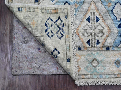 Ivory 3'1" x 11'8" Oushak And Peshawar Hand knotted Wool Rug - Sku: O020530