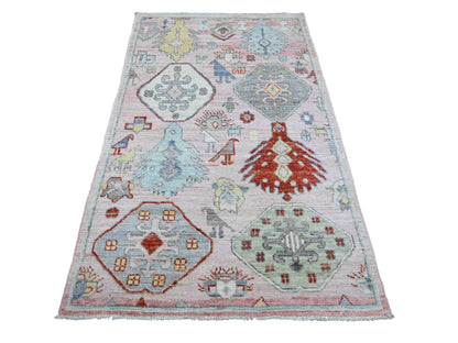 Pink 3'11" x 6'2" Oushak / Peshawar Hand knotted Wool Rug - Sku: O020534