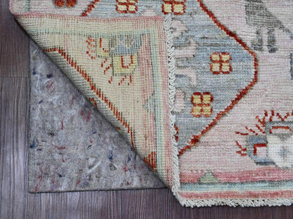 Oushak hand-knotted wool rug in Pink & Light Blue, 3'11" x 6'2" — SKU O020534 (view 2)