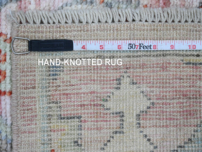 Oushak hand-knotted wool rug in Pink & Light Blue, 3'11" x 6'2" — SKU O020534 (view 6)