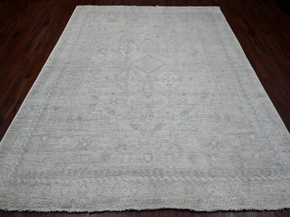 Grey 8'0" x 9'8" Oushak And Peshawar Hand knotted Wool Rug - Sku: O020539