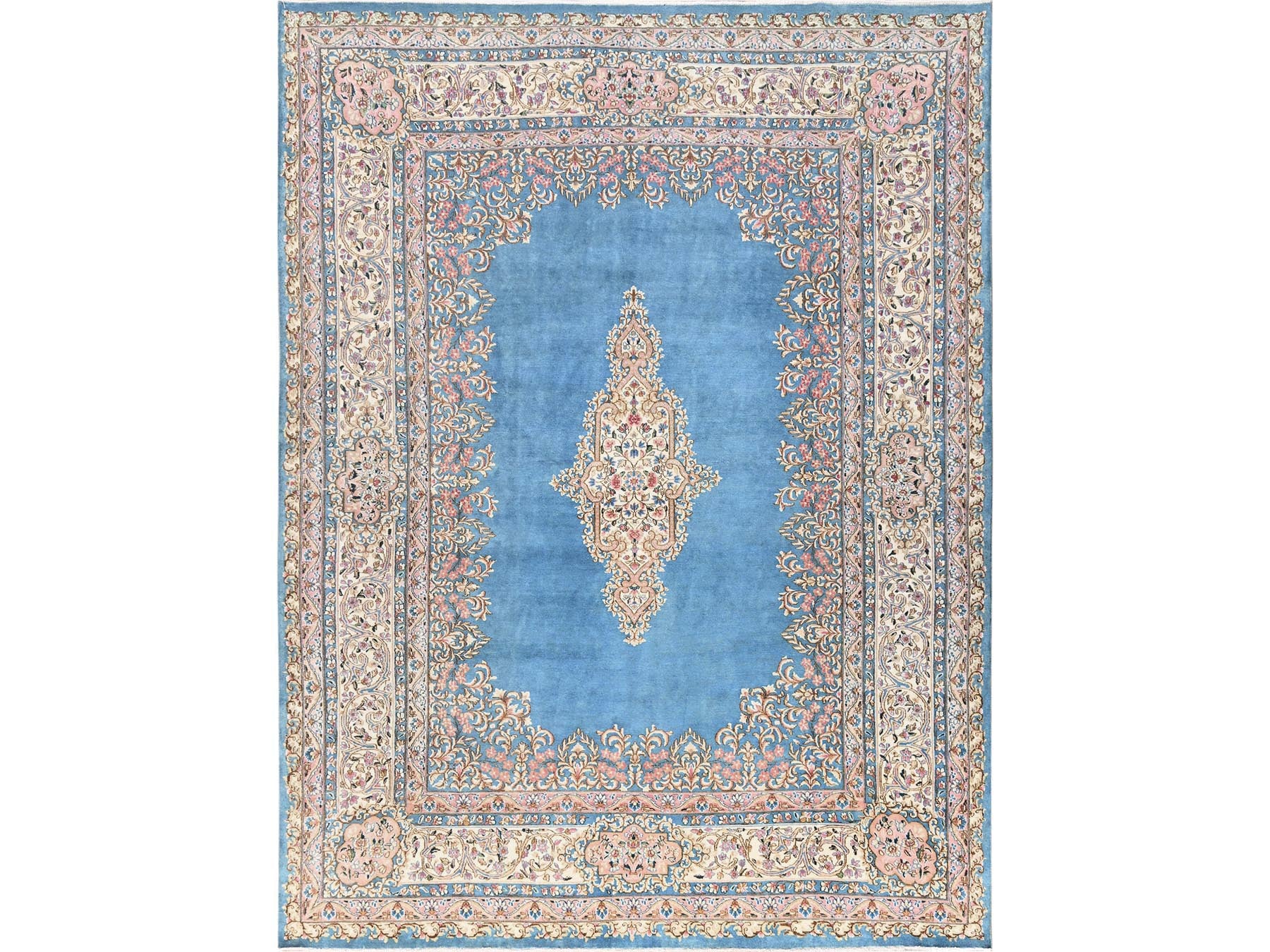 Blue 8'10" x 11'10" Vintage Hand knotted Wool Rug - Sku: O02053