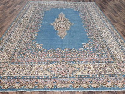 Blue 8'10" x 11'10" Vintage Hand knotted Wool Rug - Sku: O02053