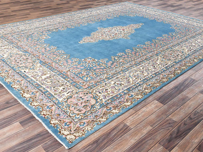 Blue 8'10" x 11'10" Vintage Hand knotted Wool Rug - Sku: O02053