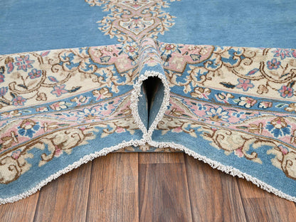 Blue 8'10" x 11'10" Vintage Hand knotted Wool Rug - Sku: O02053