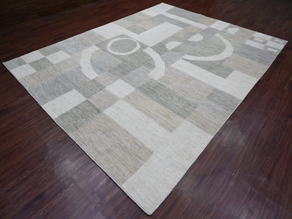 Grey 8'9" x 11'6" Tribal & Geometric Hand knotted Wool Rug - Sku: O020540