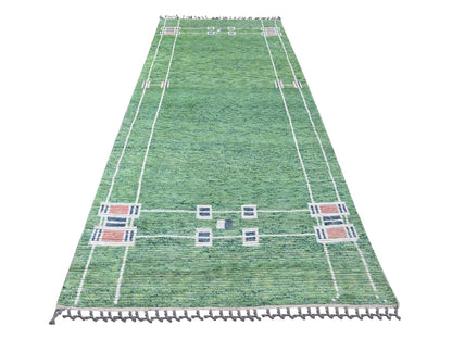Green 5'1" x 12'3" Tribal Hand knotted Wool Rug - Sku: O020548