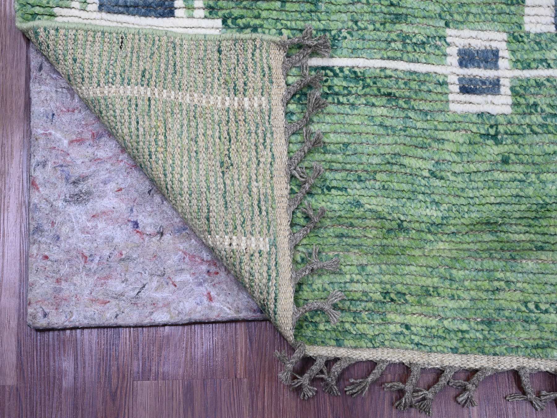 Tribal & Geometric hand-knotted wool runner in Green, 5'1" x 12'3" — SKU O020548 (view 2)