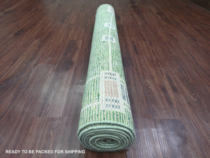 Green 5'1" x 12'3" Tribal Hand knotted Wool Rug - Sku: O020548