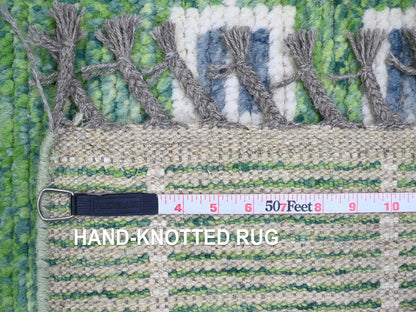 Green 5'1" x 12'3" Tribal Hand knotted Wool Rug - Sku: O020548