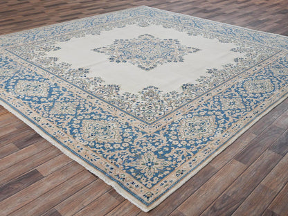 Kerman Vintage hand-knotted wool rug in Ivory & Blue, 9'7" x 10' — SKU O02054 (view 3)