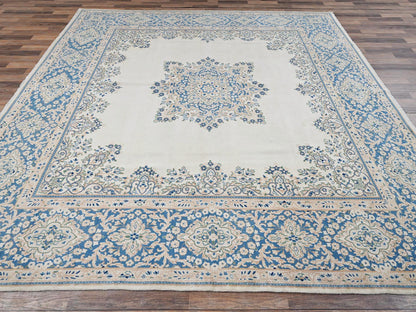 Kerman Vintage hand-knotted wool rug in Ivory & Blue, 9'7" x 10' — SKU O02054 (view 4)
