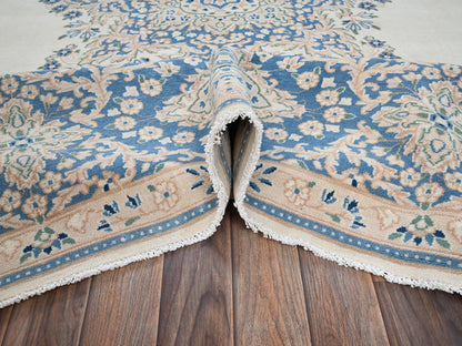 Kerman Vintage hand-knotted wool rug in Ivory & Blue, 9'7" x 10' — SKU O02054 (view 6)