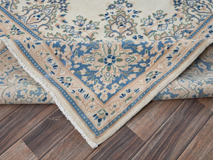 Kerman Vintage hand-knotted wool rug in Ivory & Blue, 9'7" x 10' — SKU O02054 (view 7)
