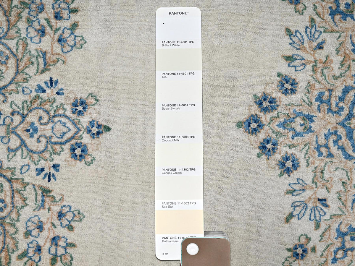 Kerman Vintage hand-knotted wool rug in Ivory & Blue, 9'7" x 10' — SKU O02054 (view 8)