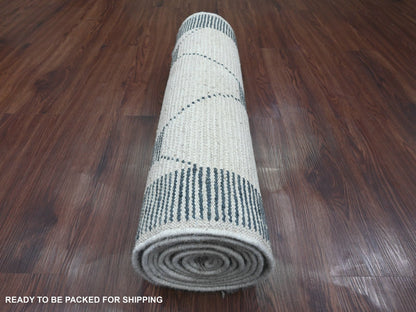 Tribal & Geometric hand-knotted wool runner in Ivory & Blue, 2'6" x 10'4" — SKU O020552 (view 4)