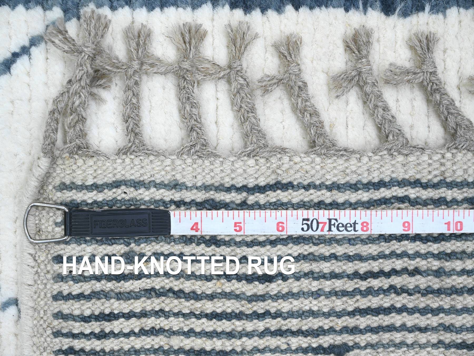 Tribal & Geometric hand-knotted wool runner in Ivory & Blue, 2'6" x 10'4" — SKU O020552 (view 6)