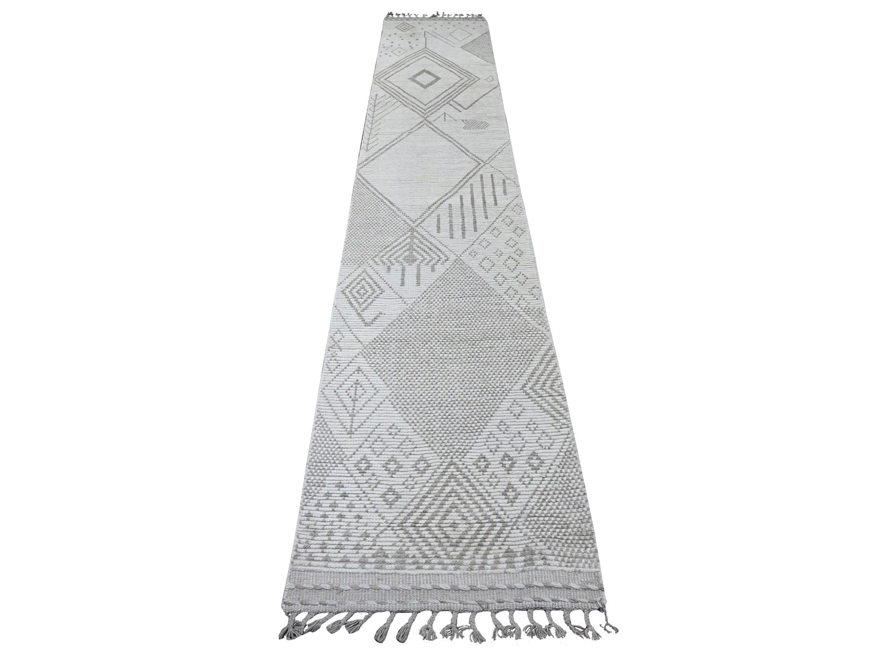 Tribal & Geometric hand-knotted wool runner in Ivory, 2'5" x 14'3" — SKU O020554