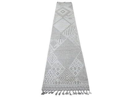 Tribal & Geometric hand-knotted wool runner in Ivory, 2'5" x 14'3" — SKU O020554