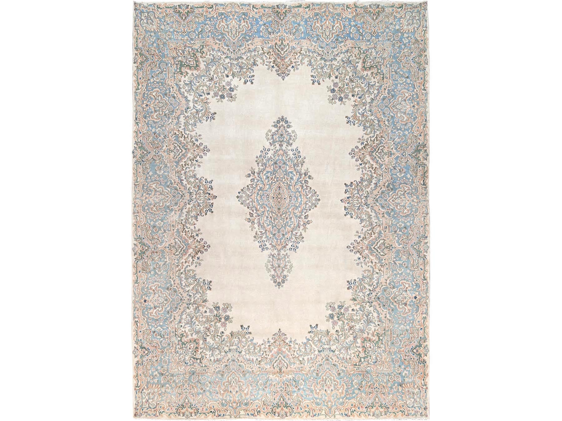 Kerman Vintage hand-knotted wool rug in Ivory, 9'11" x 13'9" — SKU O02055