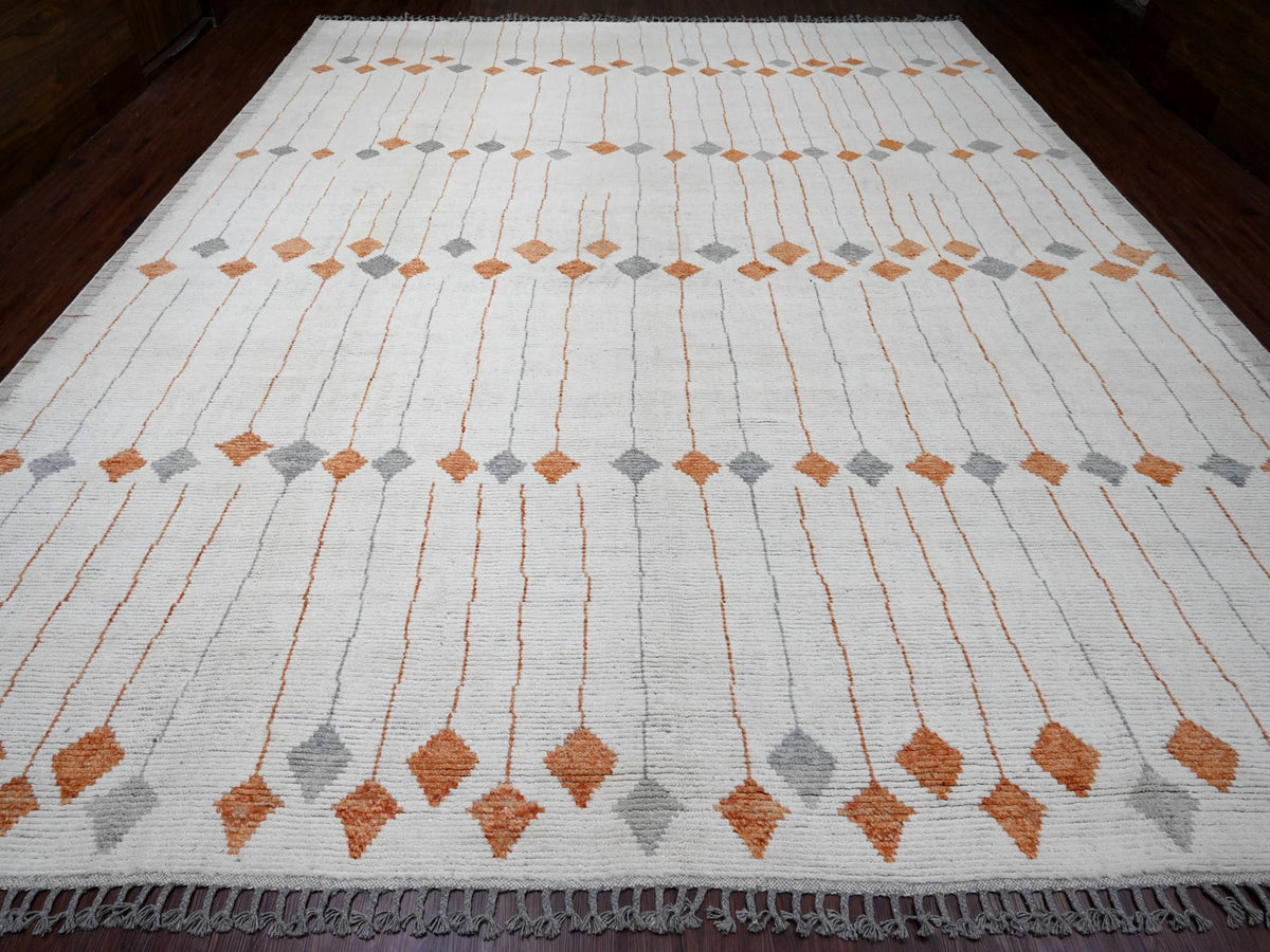 Tribal & Geometric hand-knotted wool rug in Ivory, 12'5" x 15'2" — SKU O020560 (view 2)
